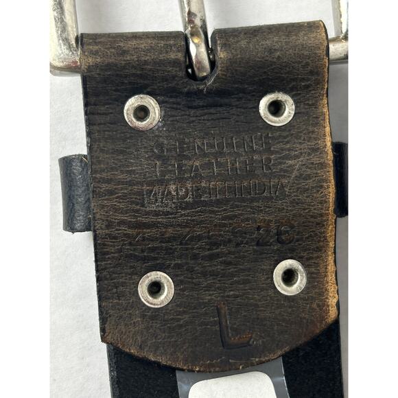 Vintage Calvin Klein Belt Leather Large Black Distressed Studded - Picture 5 of 6